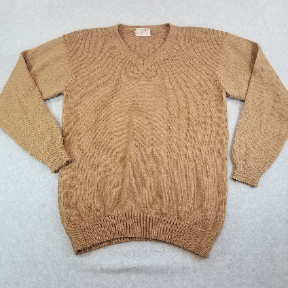 VTG Baby Alpaca Sweater Mens Large Brown Knit V-Neck 90s Creaciones Regionales